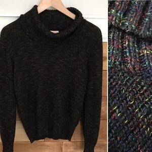 Emily Rose Colorful Turtleneck Black Sweater Size Medium